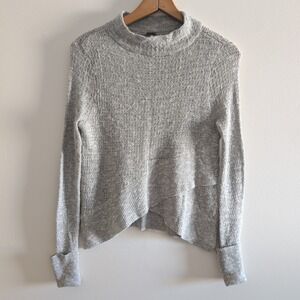 Free People Grey Marled Crossover Tulip Hem Mock Neck Sweater Womens XS